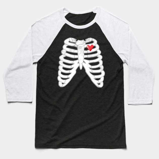 Skeleton Ribs Tee - Heartfelt Goth Ribcage Design Baseball T-Shirt by OUTFITPAW