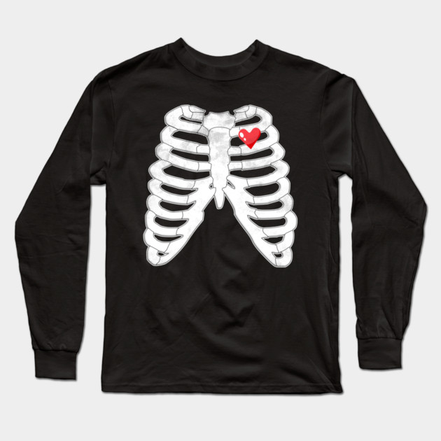 Skeleton Ribs Tee - Heartfelt Goth Ribcage Design Long Sleeve T-Shirt by OUTFITPAW