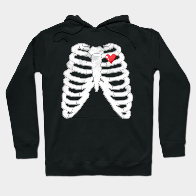 Skeleton Ribs Tee - Heartfelt Goth Ribcage Design Hoodie by OUTFITPAW