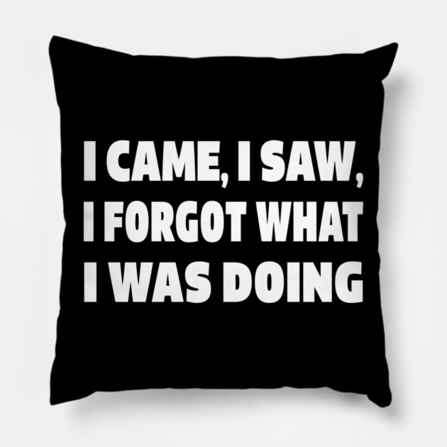Forgetful Quote Tee - Absentminded Humor Apparel "I CAME, I SAW, I FORGOT WHAT I WAS DOING" Pillow by OUTFITPAW