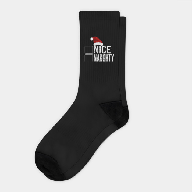 Funny Christmas Checklist Tee - Sassy Holiday Spirit Design "Nice, Naughty, 6-7" Socks by OUTFITPAW