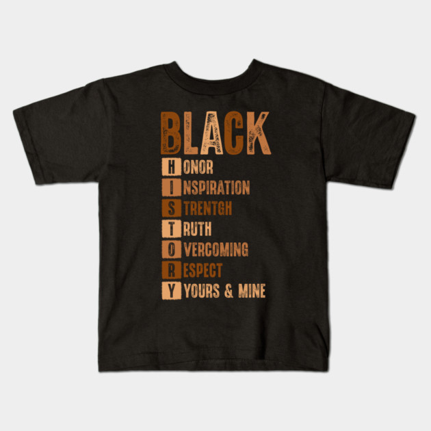 Black History Month Acronym Kids T-Shirt by UrbanLifeApparel