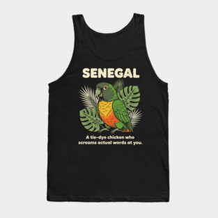 Senegal Parrot Tie Dye Chicken Screams Actual Words Bird Humor Theme Tank Top