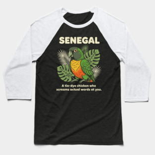 Senegal Parrot Tie Dye Chicken Screams Actual Words Bird Humor Theme Baseball T-Shirt
