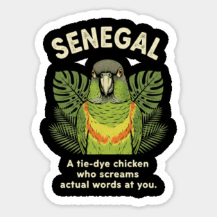 Senegal Parrot Tie Dye Chicken Screaming Actual Words Bird Slogan Sticker