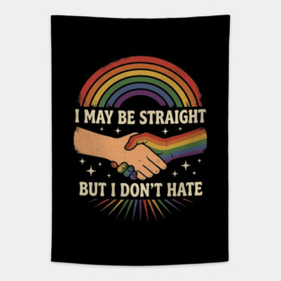 Straight Ally Rainbow Handshake Equality Support Slogan Solidarity Tapestry