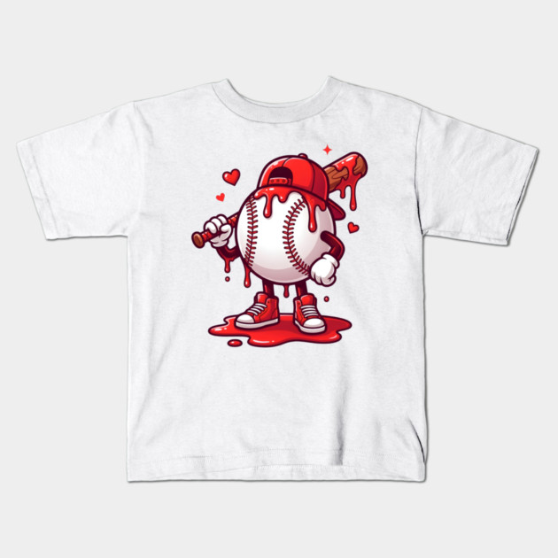 Baseball Drip Ice cream For Valentine's Day Kids T-Shirt by Creatifly Graphic Tees