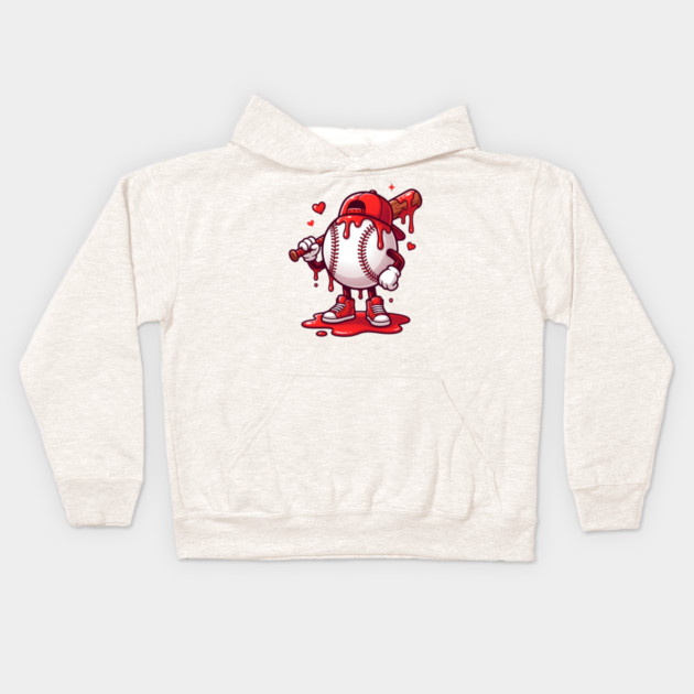 Baseball Drip Ice cream For Valentine's Day Kids Hoodie by Creatifly Graphic Tees