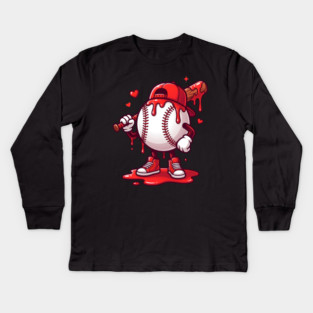 Baseball Drip Ice cream For Valentine's Day Kids Long Sleeve T-Shirt
