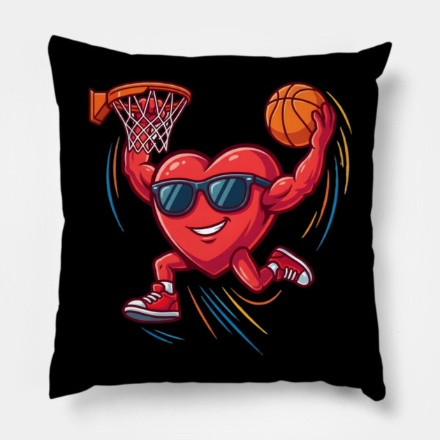 Valentine's Day Basketball Funny Red Heart Love Pillow by Creatifly Graphic Tees