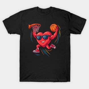 Valentine's Day Basketball Funny Red Heart Love T-Shirt
