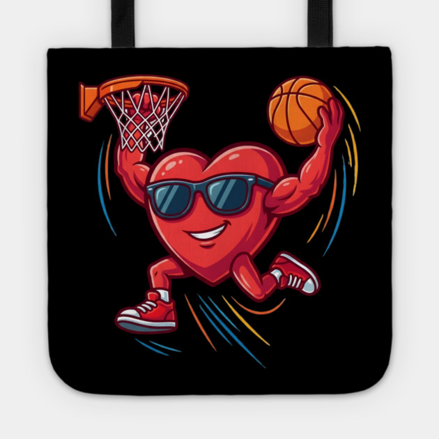Valentine's Day Basketball Funny Red Heart Love Tote by Creatifly Graphic Tees