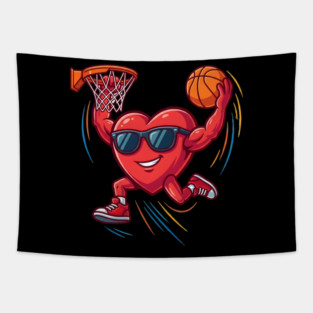Valentine's Day Basketball Funny Red Heart Love Tapestry