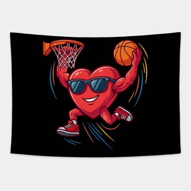 Valentine's Day Basketball Funny Red Heart Love Tapestry by Creatifly Graphic Tees