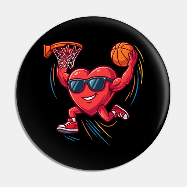 Valentine's Day Basketball Funny Red Heart Love Pin by Creatifly Graphic Tees