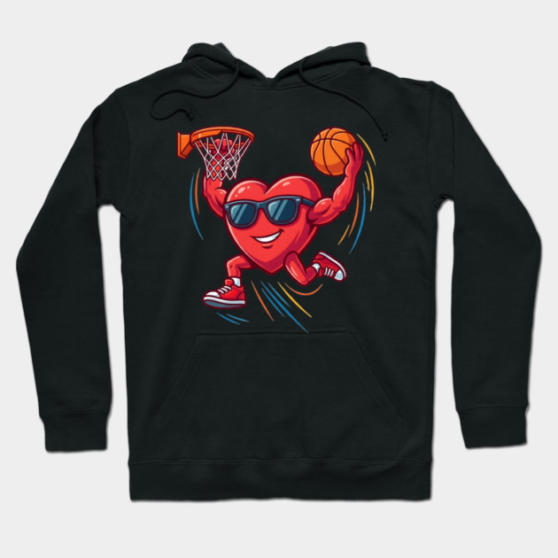 Valentine's Day Basketball Funny Red Heart Love Hoodie by Creatifly Graphic Tees