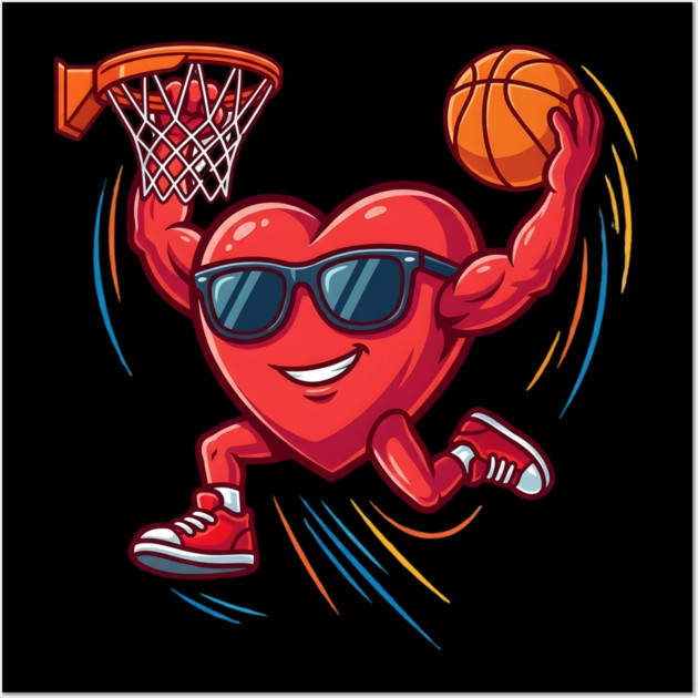 Valentine's Day Basketball Funny Red Heart Love Wall Art by Creatifly Graphic Tees