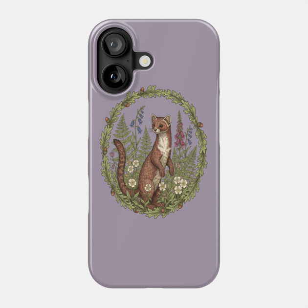 Vintage Pine Marten Woodland Flowers Phone Case by BirdsnStuff