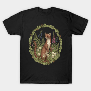 Vintage Pine Marten Woodland Flowers T-Shirt