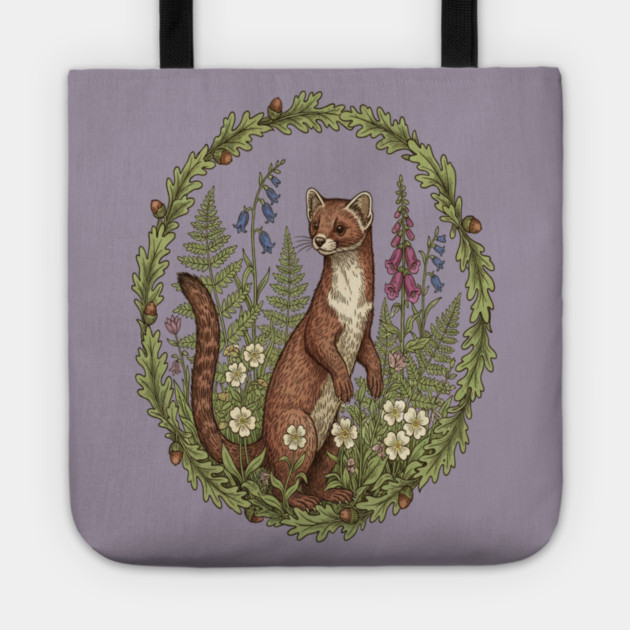 Vintage Pine Marten Woodland Flowers Tote by BirdsnStuff