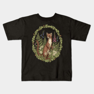 Vintage Pine Marten Woodland Flowers Kids T-Shirt