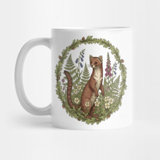 Vintage Pine Marten Woodland Flowers Mug