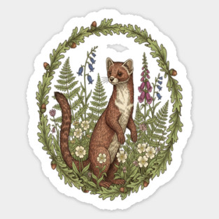 Vintage Pine Marten Woodland Flowers Sticker