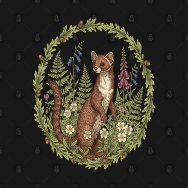Vintage Pine Marten Woodland Flowers by BirdsnStuff