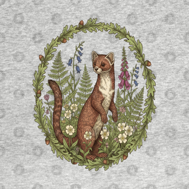 Vintage Pine Marten Woodland Flowers by BirdsnStuff