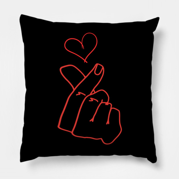 Finger Heart Love Gesture Pillow by Creatifly Graphic Tees