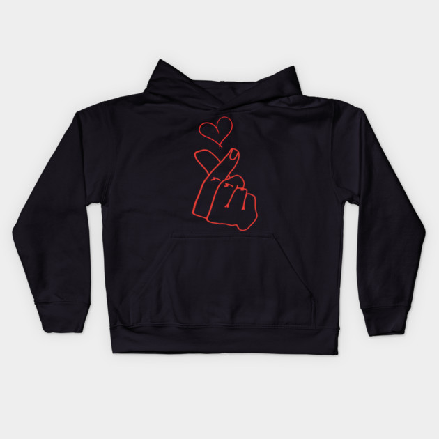 Finger Heart Love Gesture Kids Hoodie by Creatifly Graphic Tees