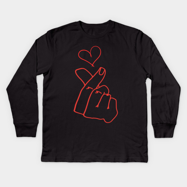 Finger Heart Love Gesture Kids Long Sleeve T-Shirt by Creatifly Graphic Tees