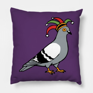 Mardi Gras Pigeon Jester Hat – Carnival Bird Illustration Pillow