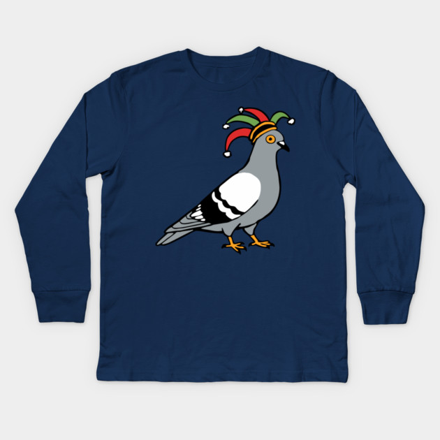 Mardi Gras Pigeon Jester Hat – Carnival Bird Illustration Kids Long Sleeve T-Shirt by DonWillisJrArt