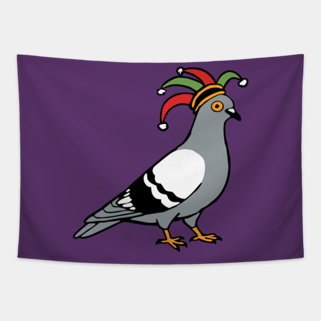 Mardi Gras Pigeon Jester Hat – Carnival Bird Illustration Tapestry by DonWillisJrArt