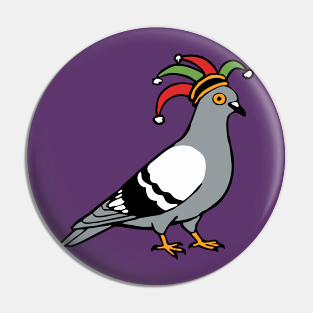 Mardi Gras Pigeon Jester Hat – Carnival Bird Illustration Pin by DonWillisJrArt