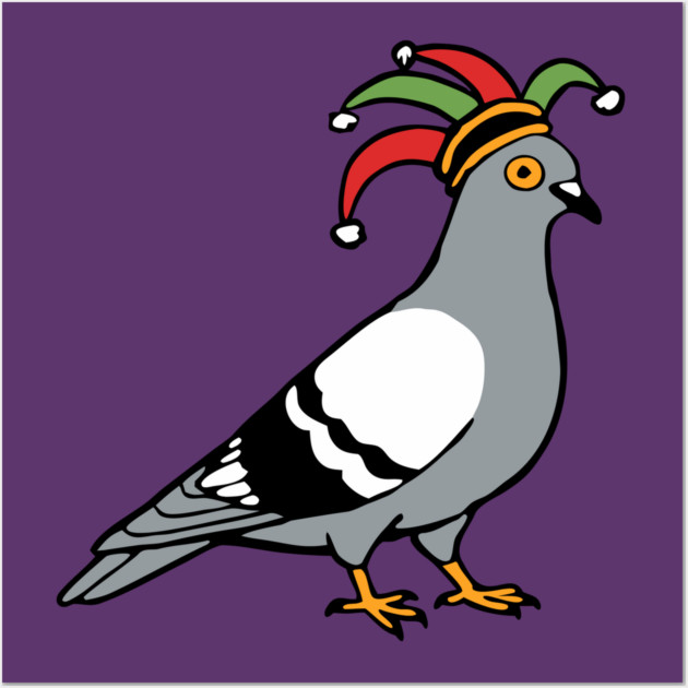 Mardi Gras Pigeon Jester Hat – Carnival Bird Illustration Wall Art by DonWillisJrArt