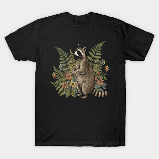 Vintage Raccoon and Wild Ferns T-Shirt by BirdsnStuff