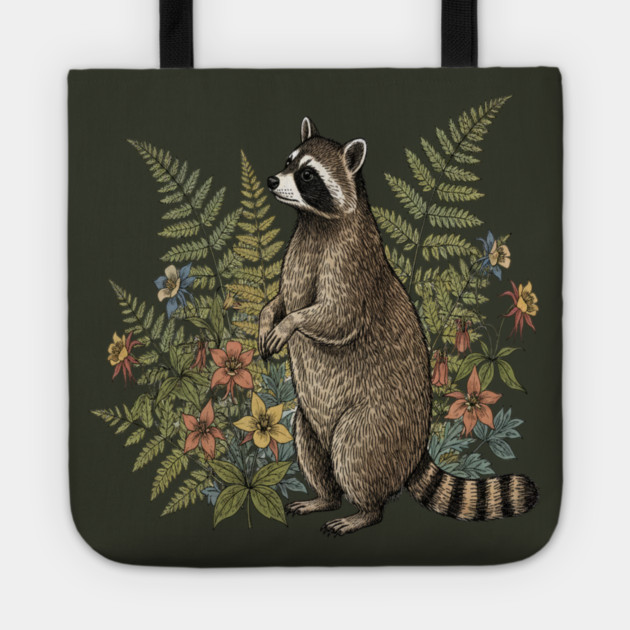Vintage Raccoon and Wild Ferns Tote by BirdsnStuff
