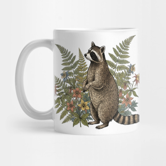 Vintage Raccoon and Wild Ferns by BirdsnStuff