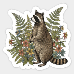 Vintage Raccoon and Wild Ferns Magnet