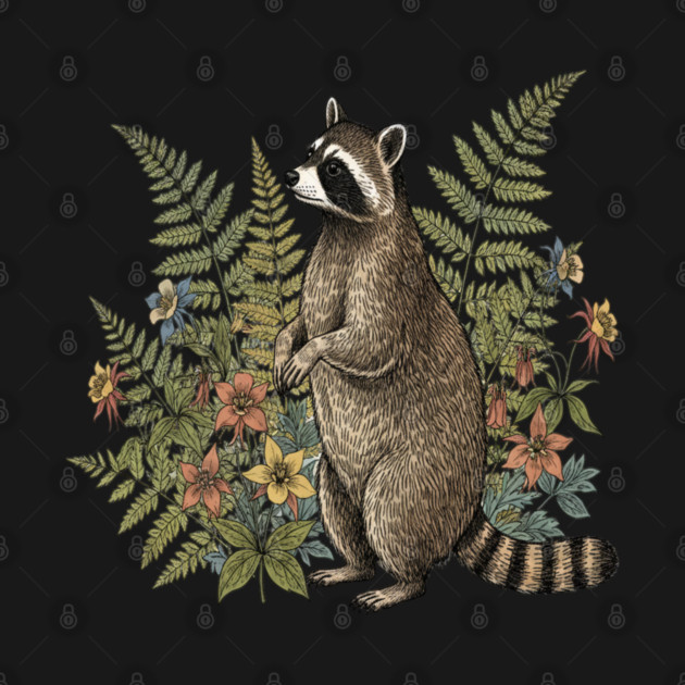 Vintage Raccoon and Wild Ferns by BirdsnStuff