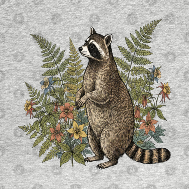 Vintage Raccoon and Wild Ferns by BirdsnStuff