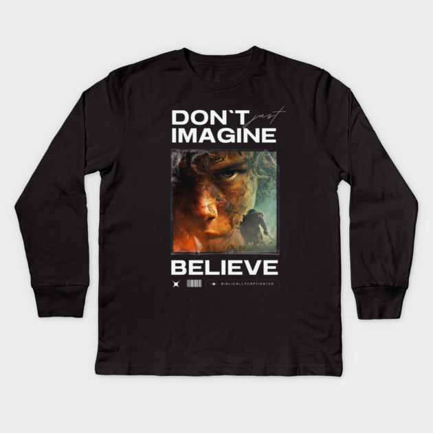Faith. Imagine. Believe. Kids Long Sleeve T-Shirt by Simon's Store 7