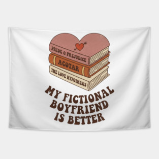 Book Lover Valentine | Retro Vintage Book Stack Heart | My Fictional Boyfriend is Better Tapestry