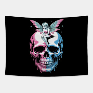 Dark Fairycore Melting Skull Fairy Tapestry