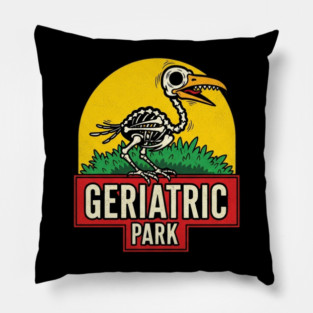 GERIATRIC PARK Funny Ostrich Skeleton Silhouette Aged Animal Sanctuary Cute Elderly Graphic Pillow