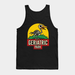GERIATRIC PARK Funny Ostrich Skeleton Silhouette Aged Animal Sanctuary Cute Elderly Graphic Tank Top