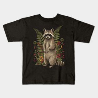 Vintage Raccoon and Forest Blooms Kids T-Shirt