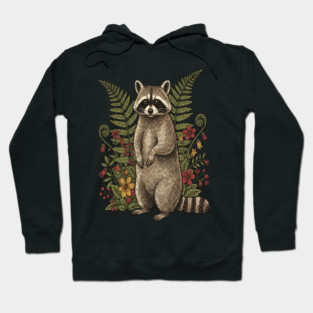 Vintage Raccoon and Forest Blooms Hoodie